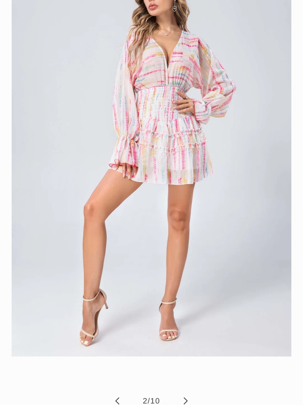 Multicolor Striped V-Neck Smocked Waist Mini Dress
